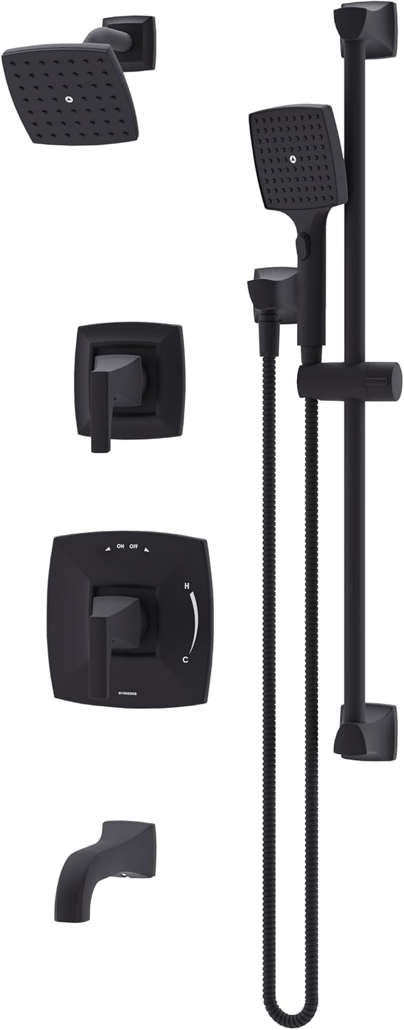Symmons Oak HydroMersion Double Handle Tub and Shower Trim Kit with Hand Spray in Matte Black (Valve Not Included) 5696MB15TRM