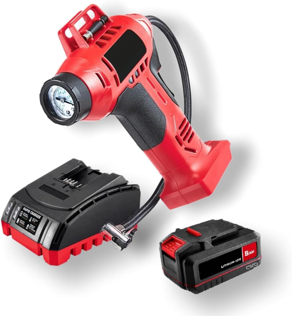 Fits BAUER 20V Cordless 0-160 PSI Inflator Kit with 5 Ah Battery and Charger (1954C-B) - Fits Car Tires, Bike Tires, Motorcycle Tires, Sports Balls, Air Mattresses, Pool Toys, and More