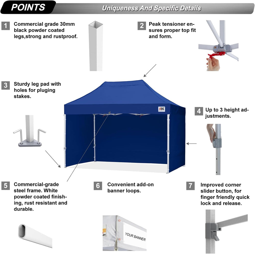 ABCCANOPY Easy Pop Up Canopy Tent with Sidewalls 8X12 Commercial -Series, Navy Blue