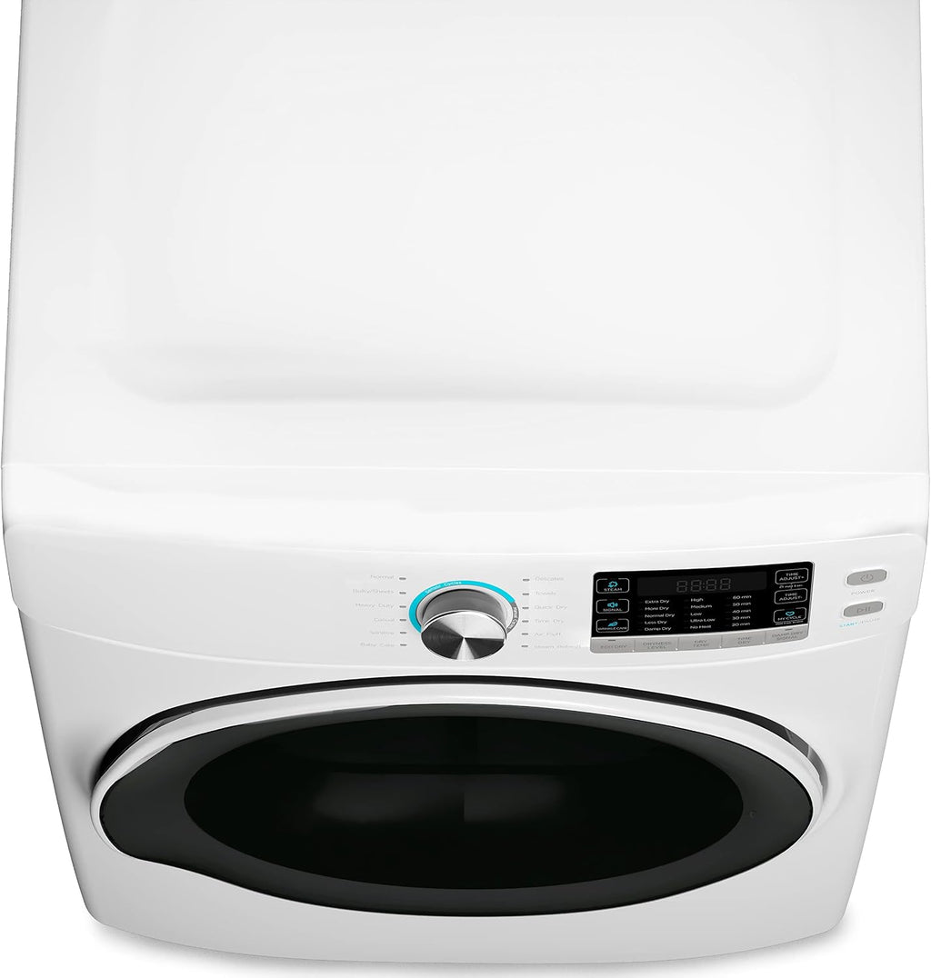KoolMore 27' Front Load X-Large 8 Cu. Ft. Dryer, Large Capacity Home Unit with Wrinkle Release Steam Function and Smart Sensor Dry Technology, Stainless-Steel Drum [White] [240V] (FLD-8CWH)