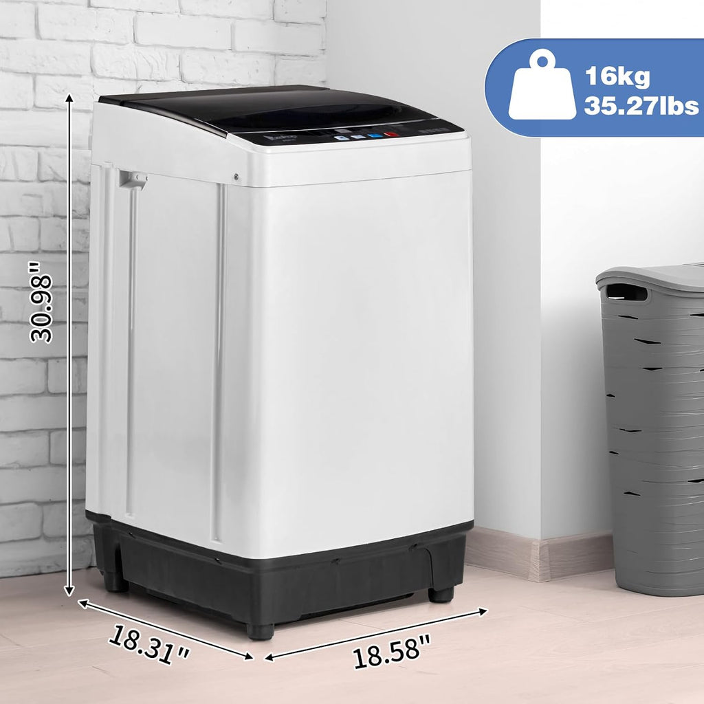 Winado 15.6LBS Portable Washing Machine, Full-Automatic Laundry Machine with Stainless Steel Drum, 10 Wash Programs Compact Washer and Spin Dryer Combo with Drain Pump for Apartment, Dorm, Home