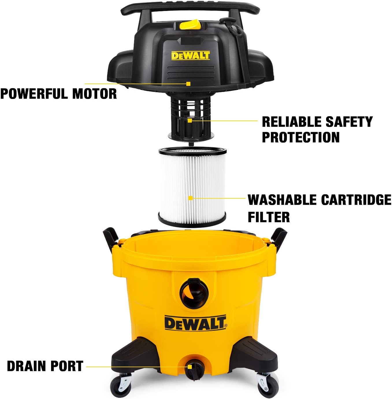 DEWALT 10 Gallon Poly Wet Dry Vacuum, 5.5 HP Shop Vacuum 120V 90 CFM for Jobsite, Work Shop, Comerical Area, Garage/Warehouse etc, 10 Ft Cord Model DXV10P
