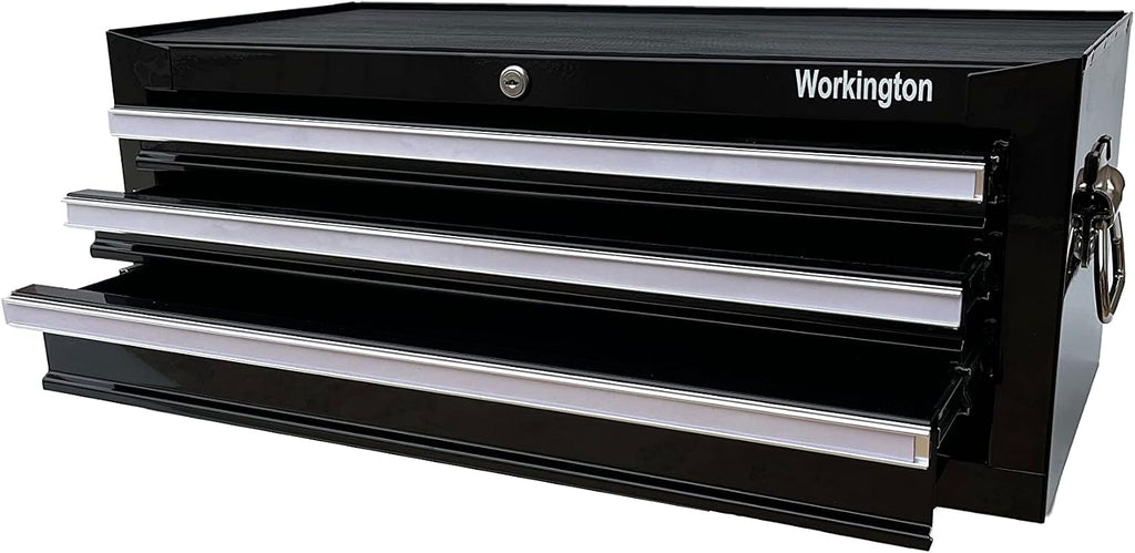 Workington Industrial 3 Drawers Portable Metal Intermediate Box, 26' Middle Tool Chest Cabinet with Ball Bearing Drawer Slides, Steel Tool Storage Box Organizer 4009 Black