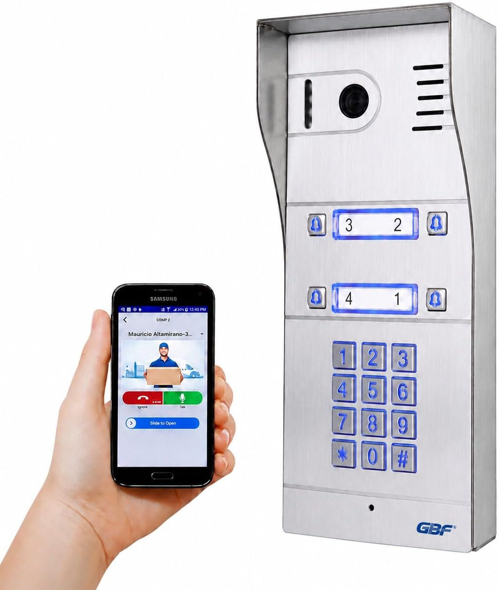 GBF Smart Full IP Video Door Station/Smart Video Intercom System for 4 Unit Apartment (GBF-PL963PM4U-POE)- 1080P Camera, Built in POE, Control Two Locks remotely, Smart Keypad