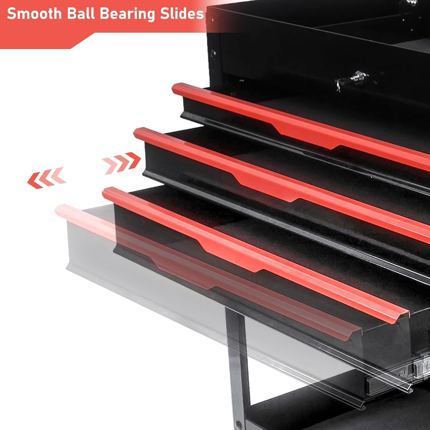 3-Drawer Rolling Tool Chest Cabinet, 38-Inch Tool Box with Wheels and Wooden Top, Service Cart, Tool Box Organizers and Storage, Caja de Herramientas (3 DRAWERS- BLACK AND RED)