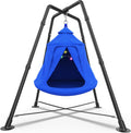 Swing Set with Tent Swing, X-Shaped Swing Frame with Sensory Swing, Tent Swing with Swing Stand, Hammock Chair with Stand, 330 lbs Capacity, w/Rainbow Lights String, Indoor/Outdoor Use(Blue)