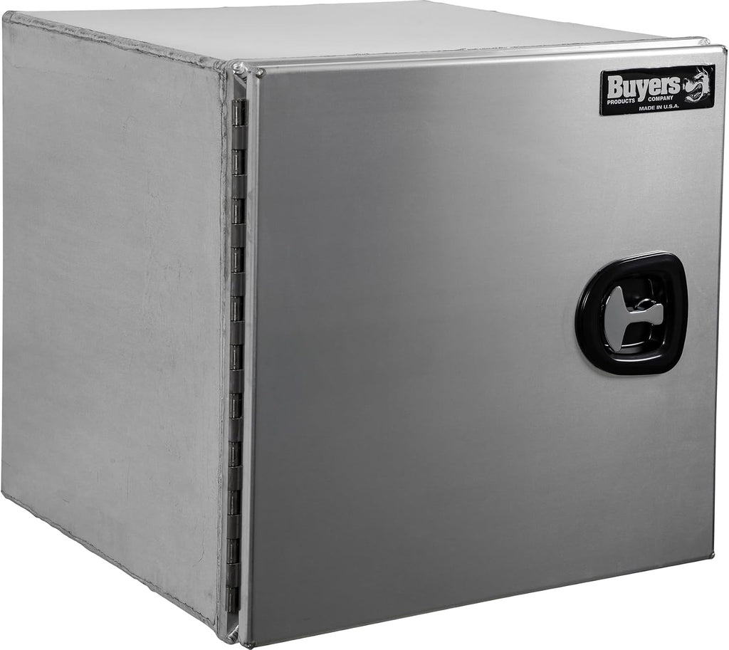 Buyers Products 1705395 Pro Series 18x18x18 Smooth Aluminum Underbody Truck Tool Box, Single Barn Door, Compression Latch, 0.125 in Thick, Rain Gutter & Bulb Seal, Bolt-On Stainless Hinge
