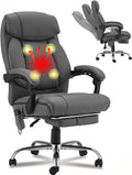 HOMREST 4-Point Massage Office Chair with Heating and Footrest, Reclining Executive Leather Desk Chair, Ergonomic Heated Managerial Chair for Home Office, Grey