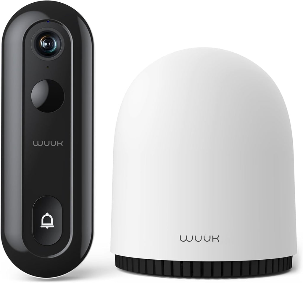 WUUK 2K Doorbell Camera, Video Doorbell Wireless/Wired, Homebase Supports Up to 8 Cams, No Subscription, 2.4/5 GHz WiFi, 32G Local Storage, Human Detection, Compatible with Alexa and Google Home