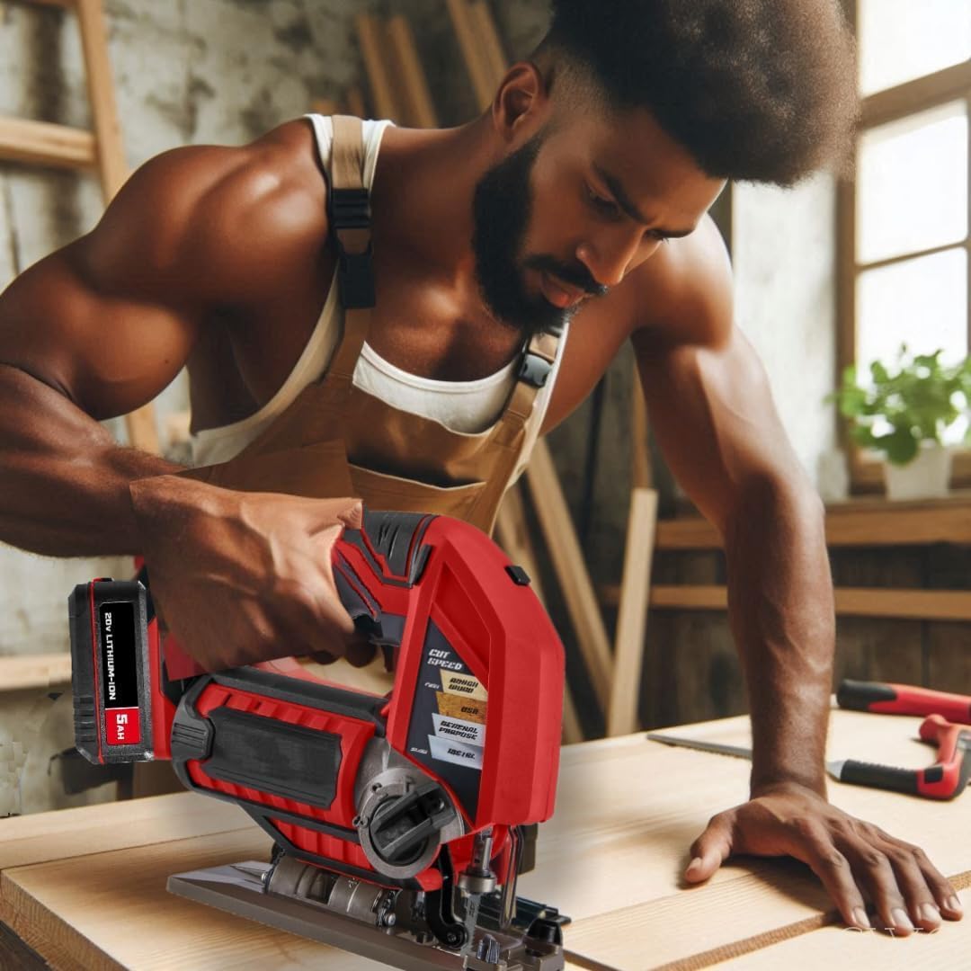 Fits BAUER 20V Cordless Variable Speed Jig Saw Kit with 5Ah Lithium Ion Battery & 20V Rapid Charger - Designed for Precise Control & Superior Cutting Performance in a Wide Variety of Materials