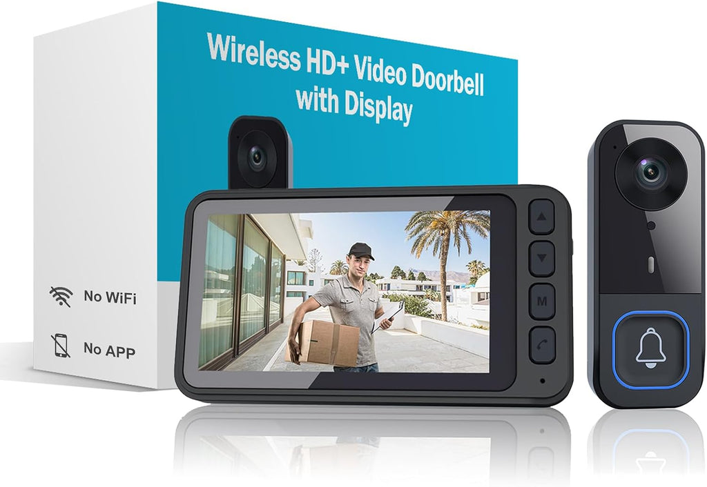 BOKKY Wireless HD Video Doorbell with 4.5'' Indoor Monitor, No WiFi or App Required, 2-Way Talk, Night Vision, Local SD Storage, Ideal for Seniors and Apartments