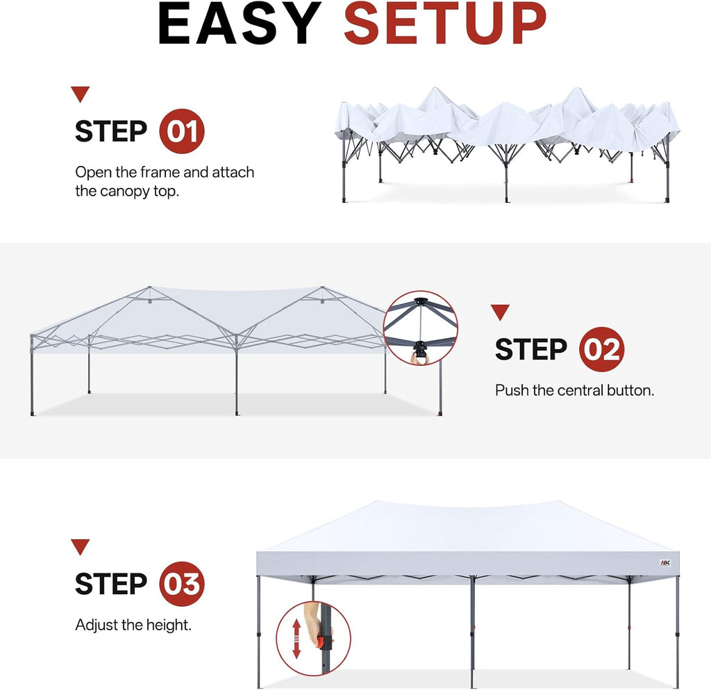 ABCCANOPY 10x20 Pop Up Canopy Tent, Easy Setup Instant Shelter with Wheeled Bag, Heavy Duty Outdoor Canopy for Beach, Market, Backyard, UV Protection, Outdoor Weather Protection (White, 10x20)