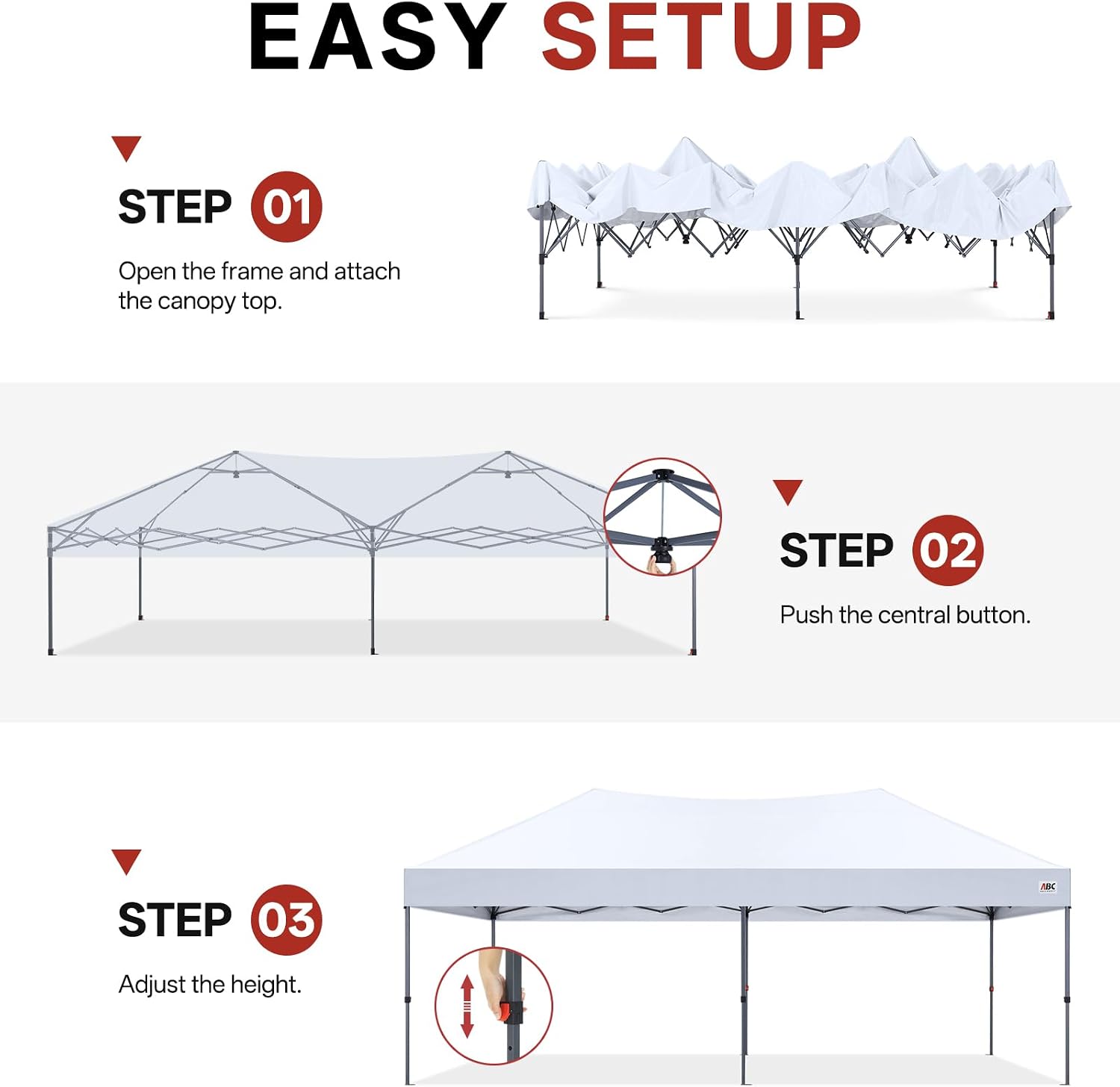 ABCCANOPY 10x20 Pop Up Canopy Tent, Easy Setup Instant Shelter with Wheeled Bag, Heavy Duty Outdoor Canopy for Beach, Market, Backyard, UV Protection, Outdoor Weather Protection (White, 10x20)