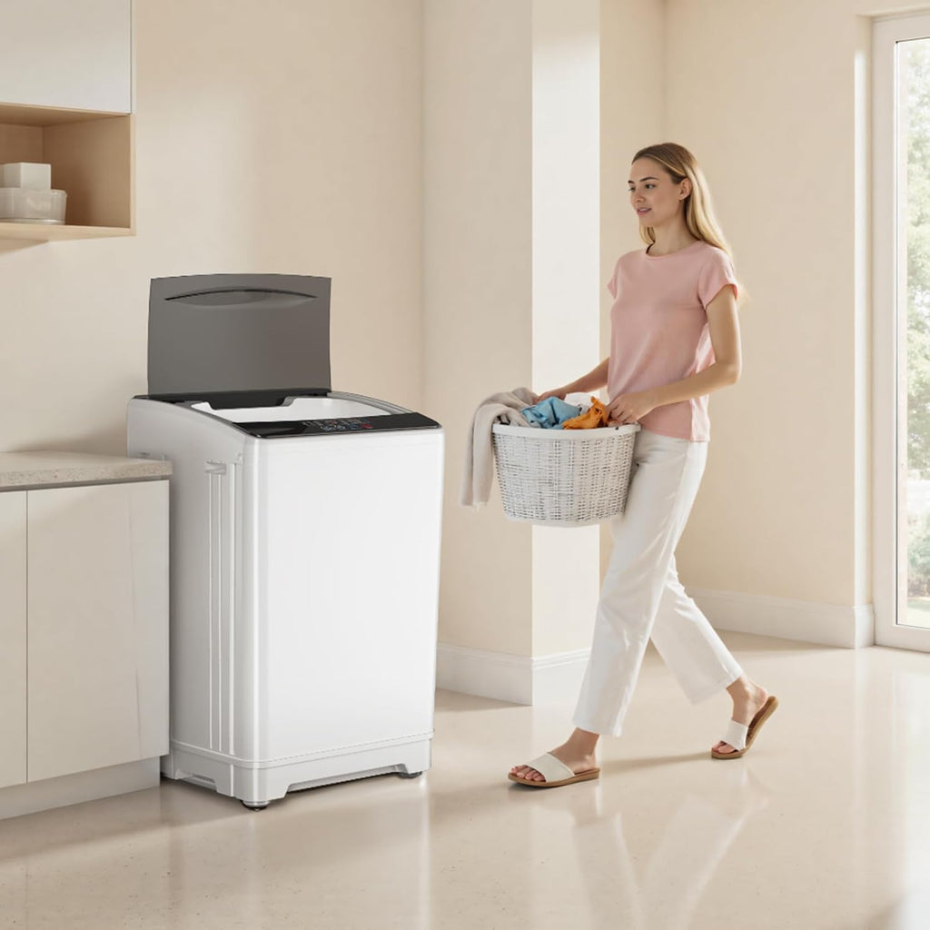 18lbs Portable Washing Machine, Full Automatic Washer and Dryer, 2.4 Cu Ft Compact with Drain Pump, 10 Wash Programs & 8 Water Levels, Ideal for Apartment, RV, Home Use, White