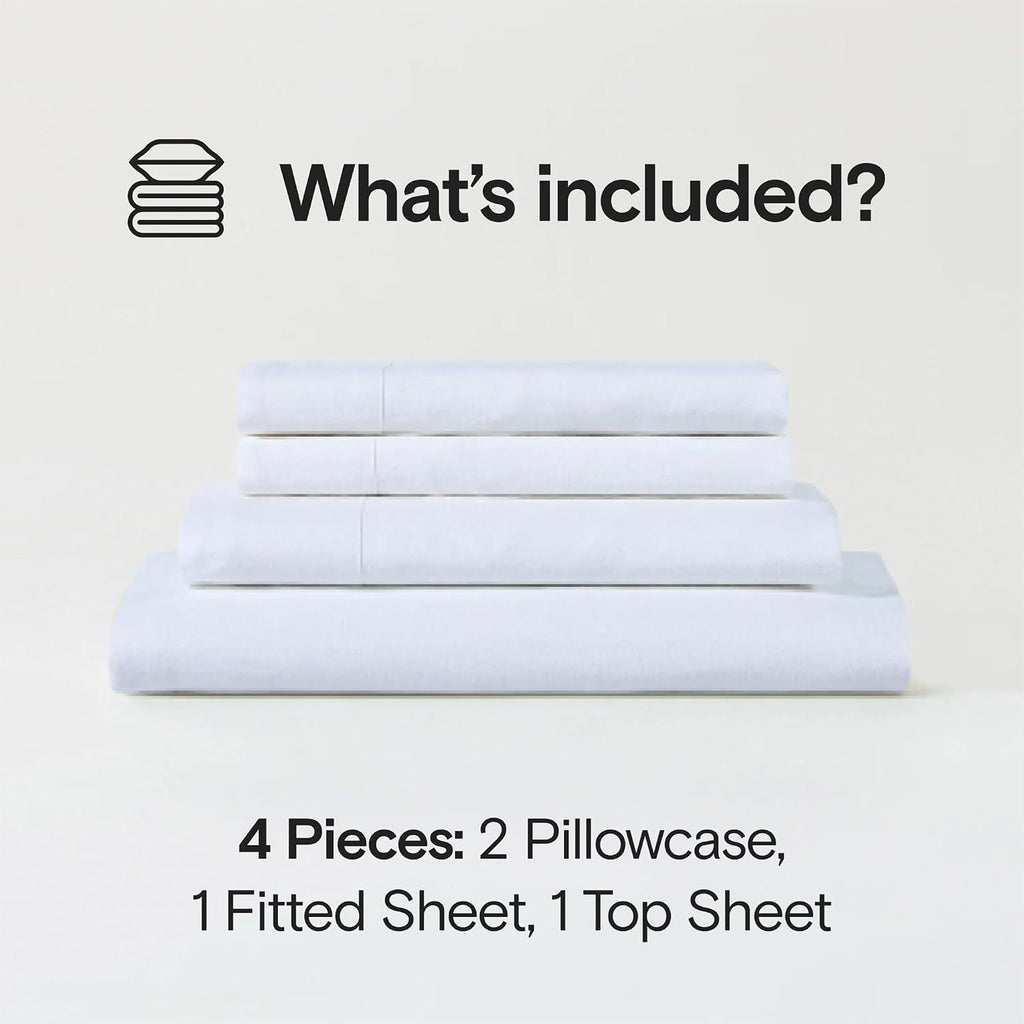 Sijo Stone Washed Organic French Linen Bed Sheet Set, GOTS Certified Organic, Best Cooling Linen Sheet Award by Sleep Foundation, 4 Piece - 2 Pillowcases, 1 Fitted and 1 Flat (Snow, King)