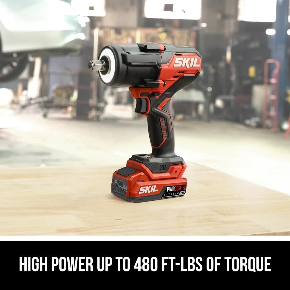 SKIL PWR CORE 20 Brushless 20V 1/2-Inch Mid-Torque Impact Wrench Tool Only- IW5761B-00