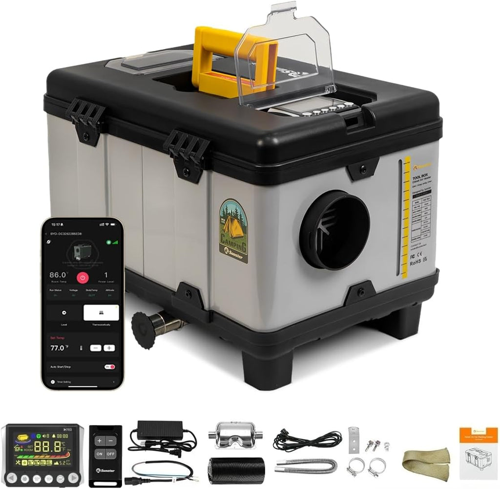 8KW Diesel Air Heater, 110V/12/24V All-in-One Portable Diesel Heater, with APP Control, 5500m Max Altitude Mode, Auto Start-Stop and Wireless Temperature Sensing, for RV Garage Truck Boat Tent