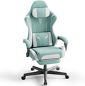 Ferghana Gaming Chair, Cloth Fabric Ergonomic Computer Chair with Massage Lumbar Support, High Back Office Game Chair with Footrest and Linkage Armrest for Adult, Green/White