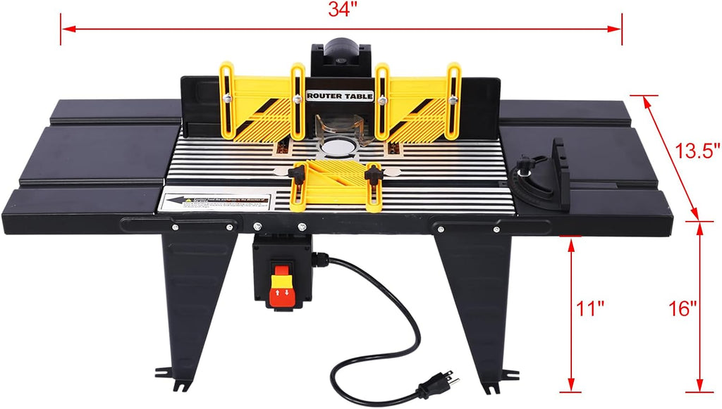 router table with router combo kit, Electric Benchtop Router Tables Top with Steel Stand & Adjustable Fence Wood Working Router Table Precise Routing Table Craftsman Tool for Woodworking, Black