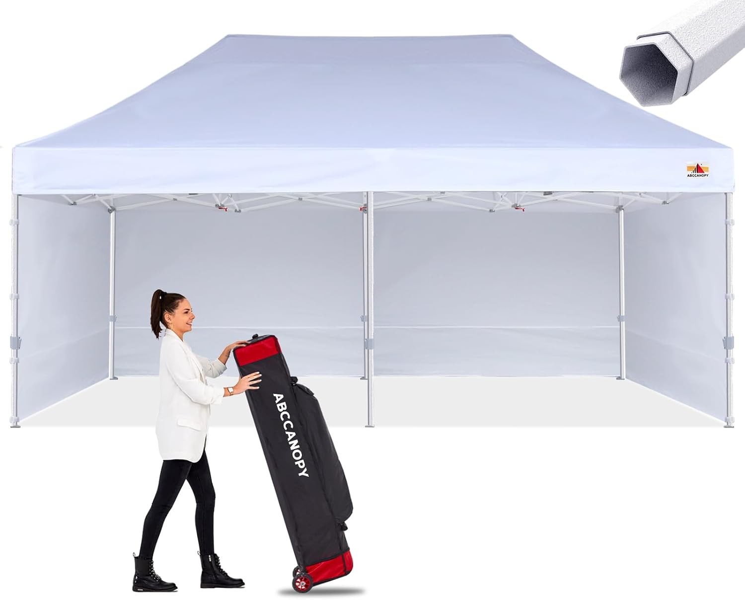 ABCCANOPY 10x20 Pop Up Canopy Tent Commercial Instant Outdoor Canopy Premium-Series with 3 Sidewalls and Hexagonal Legs,White