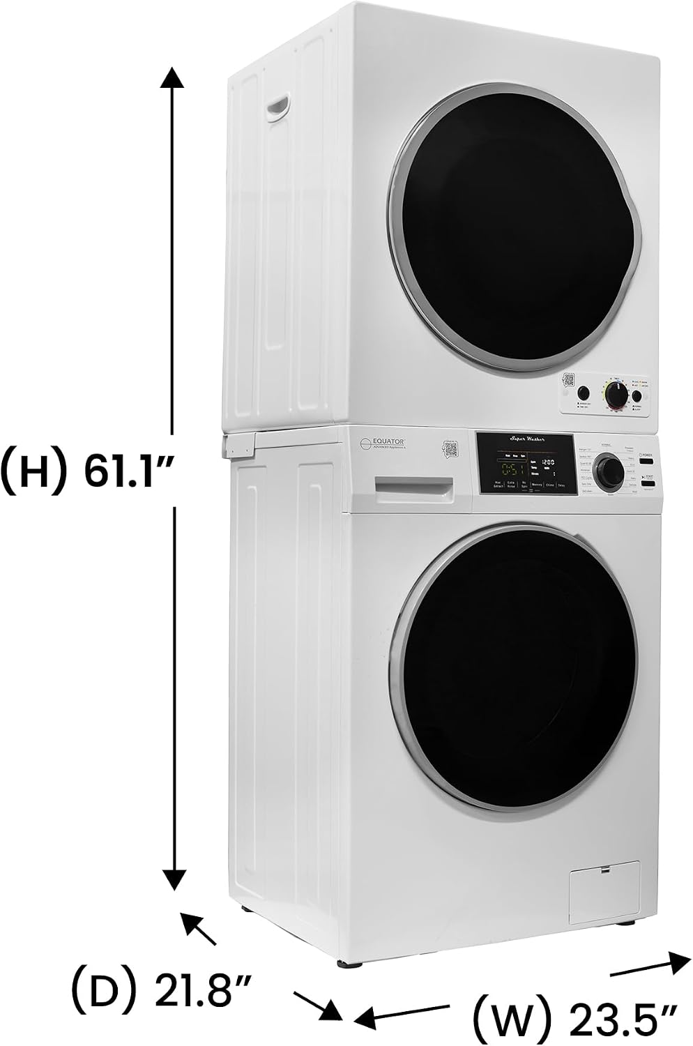 Equator Pet Stackable 13 lbs Washer 1.6cf +3.5cf Vented Sensor Knob Dryer