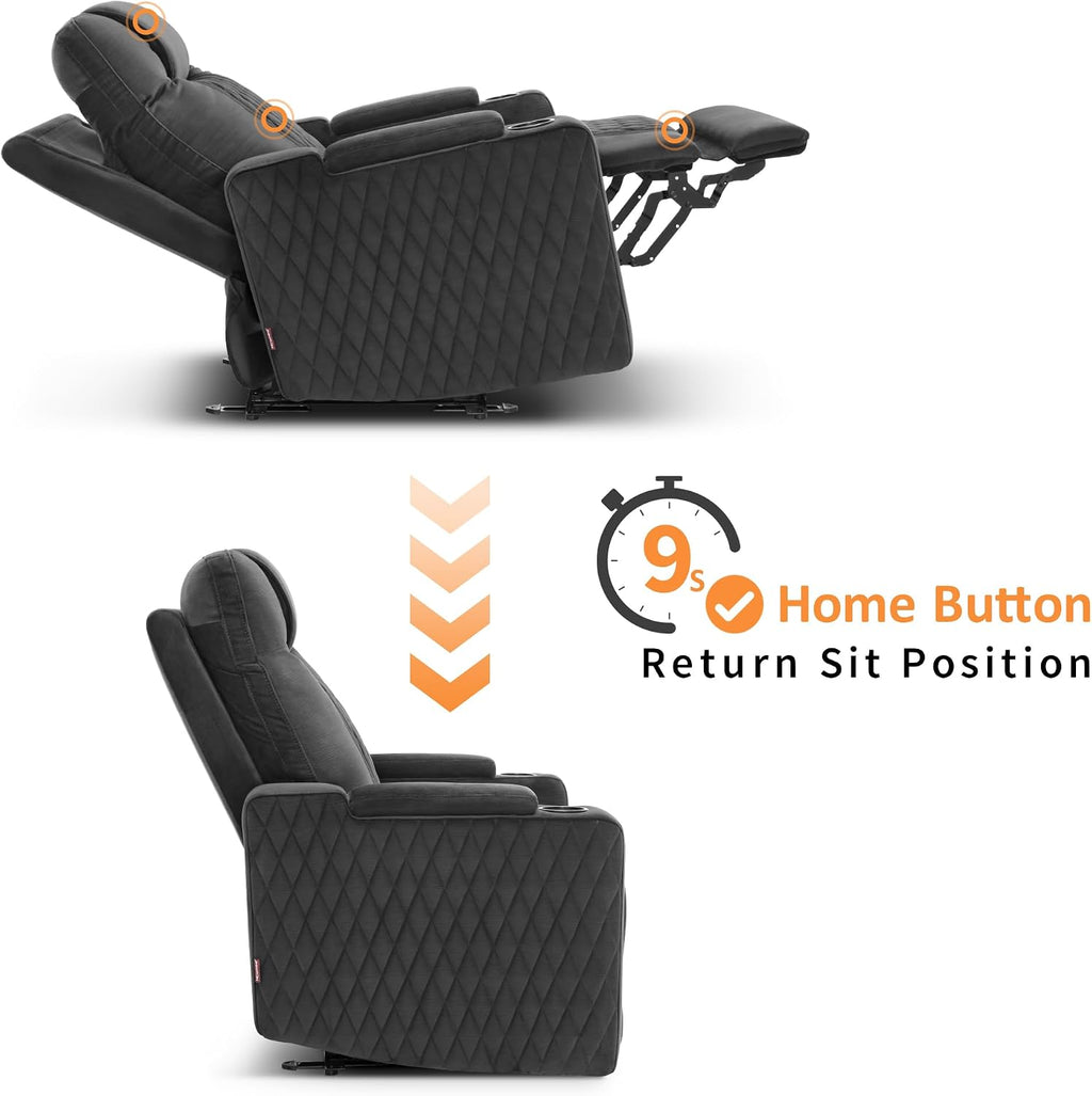 MCombo Zero Gravity Oversized Power Recliner Chair for Adults with Power Headrest & LED Light, Fabric Recliner Chair for Living Room & Home Theater, USB & Type C Port, Armrest Storage HTS401