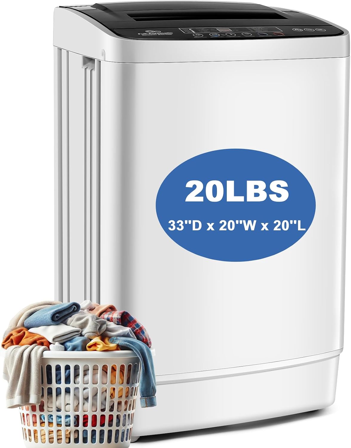 Nictemaw 20 lbs Portable Washing Machine, 2.8 Cu.ft Full Automatic Top Load Washer with 4 Programs, 4 Water Levels, 3 Temps, Drain Pump & LED Display, Compact Laundry Washer for Apartment, Dorm, RV