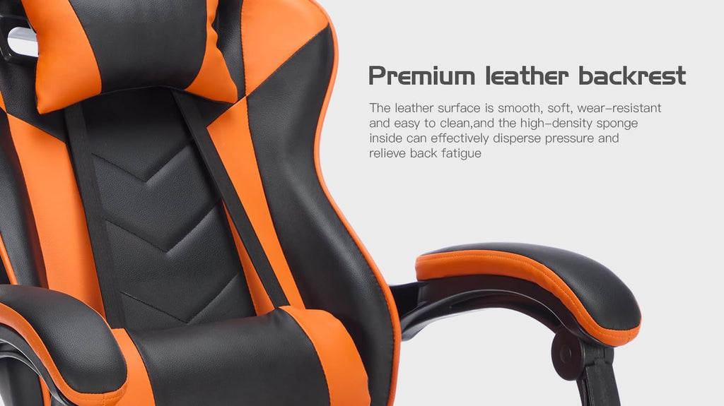 Gaming Chair with Massage and Footrest, Ergonomic High Back PC Racing Chair, 300LBS Capacity with Adjustable Lumbar Support & Headrest for Office and Desk (Model C, Orange+Black)