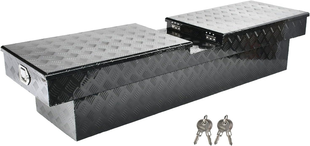 SSN 72 Inch Black Heavy-Wall Gull Wing Aluminum Truck Tool Box with 2 Locks,RigidCore Lids Pickup Truck Bed Tool Box for Storage and Organization
