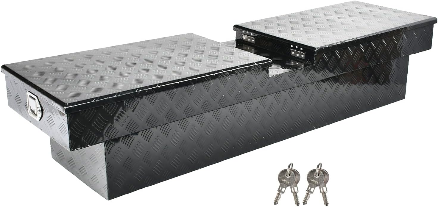 SSN 72 Inch Black Heavy-Wall Gull Wing Aluminum Truck Tool Box with 2 Locks,RigidCore Lids Pickup Truck Bed Tool Box for Storage and Organization