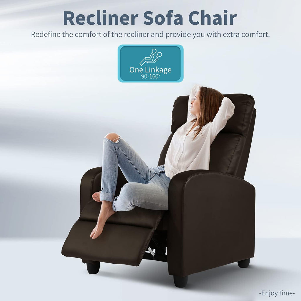 HCY Recliner Chair, Living Room Chair Furniture Home Theater Seating Glider Chairs Modern Wingback Single Sofa PU Leather with Backrest Footrest (Brown)