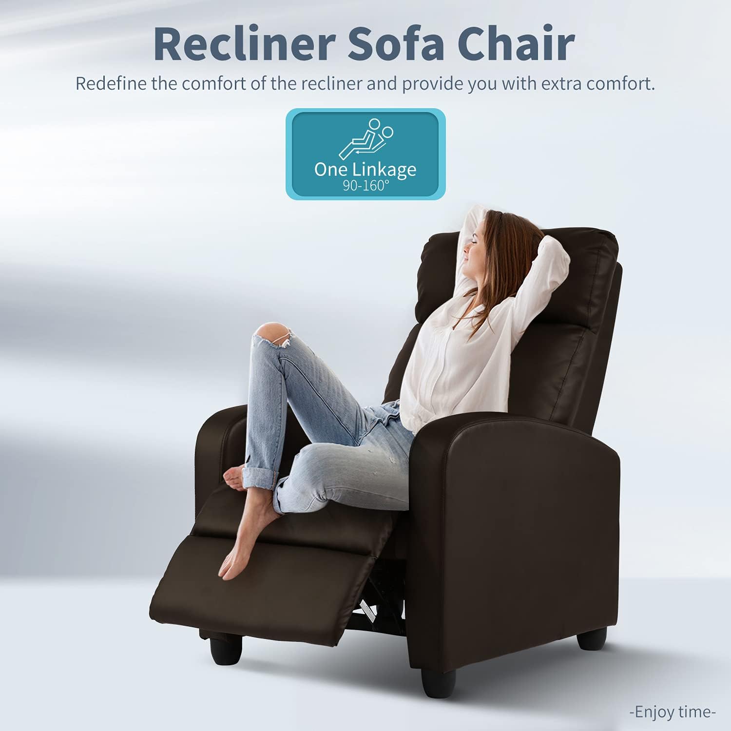 HCY Recliner Chair, Living Room Chair Furniture Home Theater Seating Glider Chairs Modern Wingback Single Sofa PU Leather with Backrest Footrest (Brown)