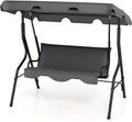 DREAMADE Porch Swing Outdoor, 3 Person Patio Swing w/Removable Cushion, Stand & Adjustable Canopy, Heavy Duty Swing Chair for Patio, Garden, Courtyard, Poolside