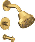 Moen Align Brushed Gold Eco-Performance Pressure Balancing Modern Tub and Shower Trim Kit with Showerhead, Lever Handle, and Tub Spout, Valve Required, T2193EPBG