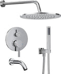 Gabrylly Shower System with Tub Spout, Bathtub Shower Faucets Set with 3-Way Shower Valve, High Pressure 10' Rain Shower head with Handheld Spray Combo, Wall Mounted Rainfall Shower Head Set, Chrome