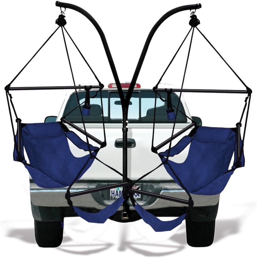 Trailer Hitch Stand and 2 Blue Chairs Combo - Aluminum Dowels