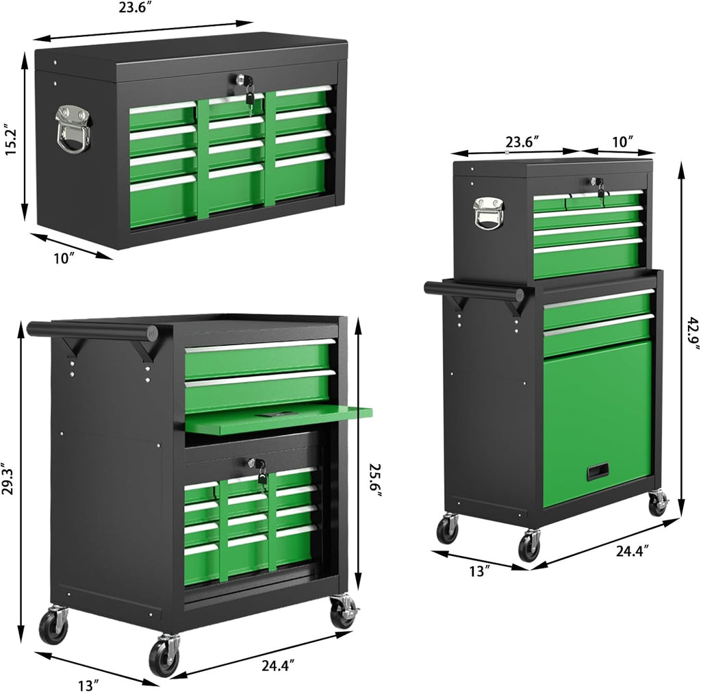8 Drawers Rolling Tool Chest with Drawers, High Capacity Toolbox on Wheels, Lockable Drawers Tool Box Organization and Storage, Tool Cabinets on Wheels for Garage (BlackGreen, 8 Drawers)