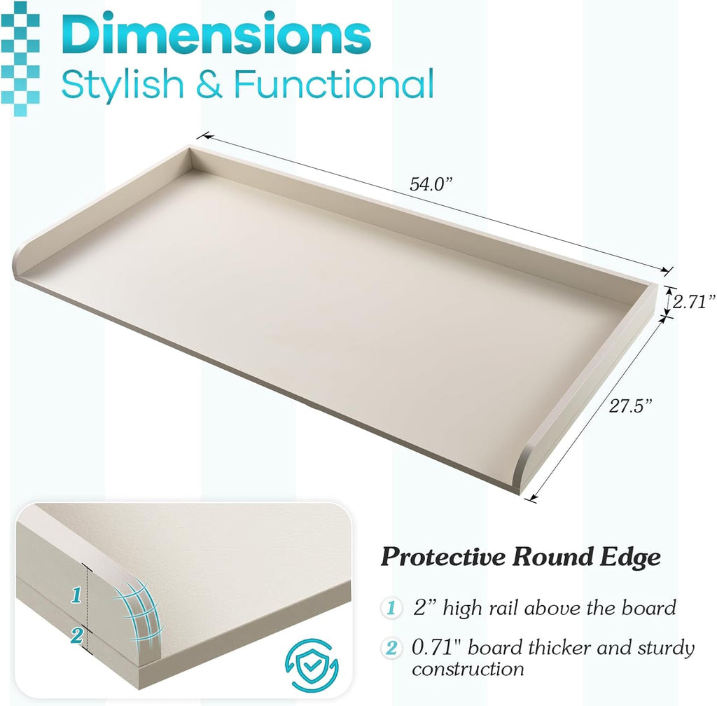 Kaboon Washer Dryer Countertop, Melamine Countertop with Edge Rails - 27.5' Depth x 54' Width Laundry Room Organization, Beige Leather