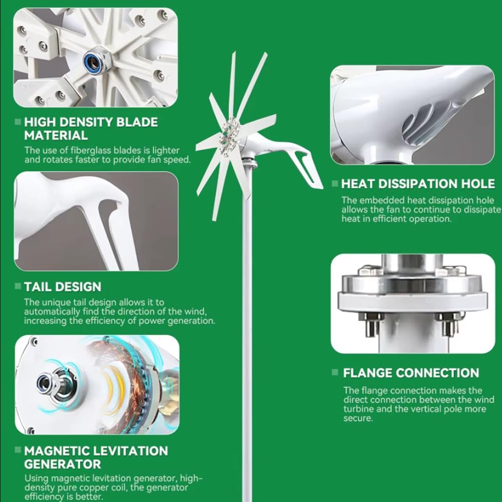 Portable Wind Turbine Generator Kit,5000W 8-Blade 3-Phase Ac Permanent Magnet Generator for Home, RV, And Off-Grid Use White,220V