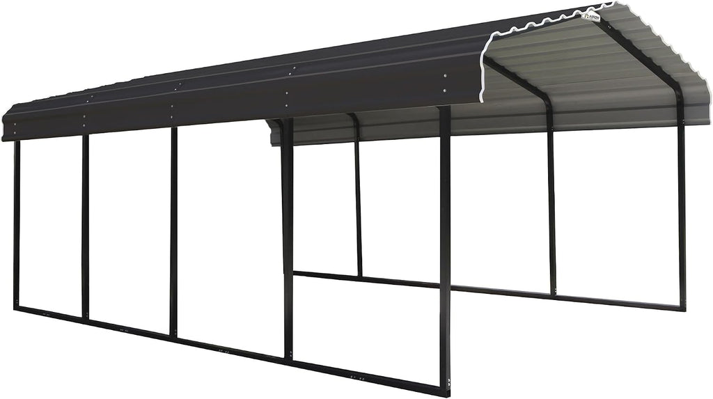 Arrow Shed 12 x 20 x 7-Foot Heavy Duty Galvanized Steel Metal Multi-Use Shelter, Shade, Carport, 12' x 20' x 7', Charcoal color