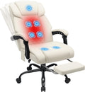 HOFFREE Heated Office Chair Massage Office Chair with Heat 400lbs Executive Reclining Home Desk Chair with Footrest,Linkage Armrests for Heavy People(Beige)