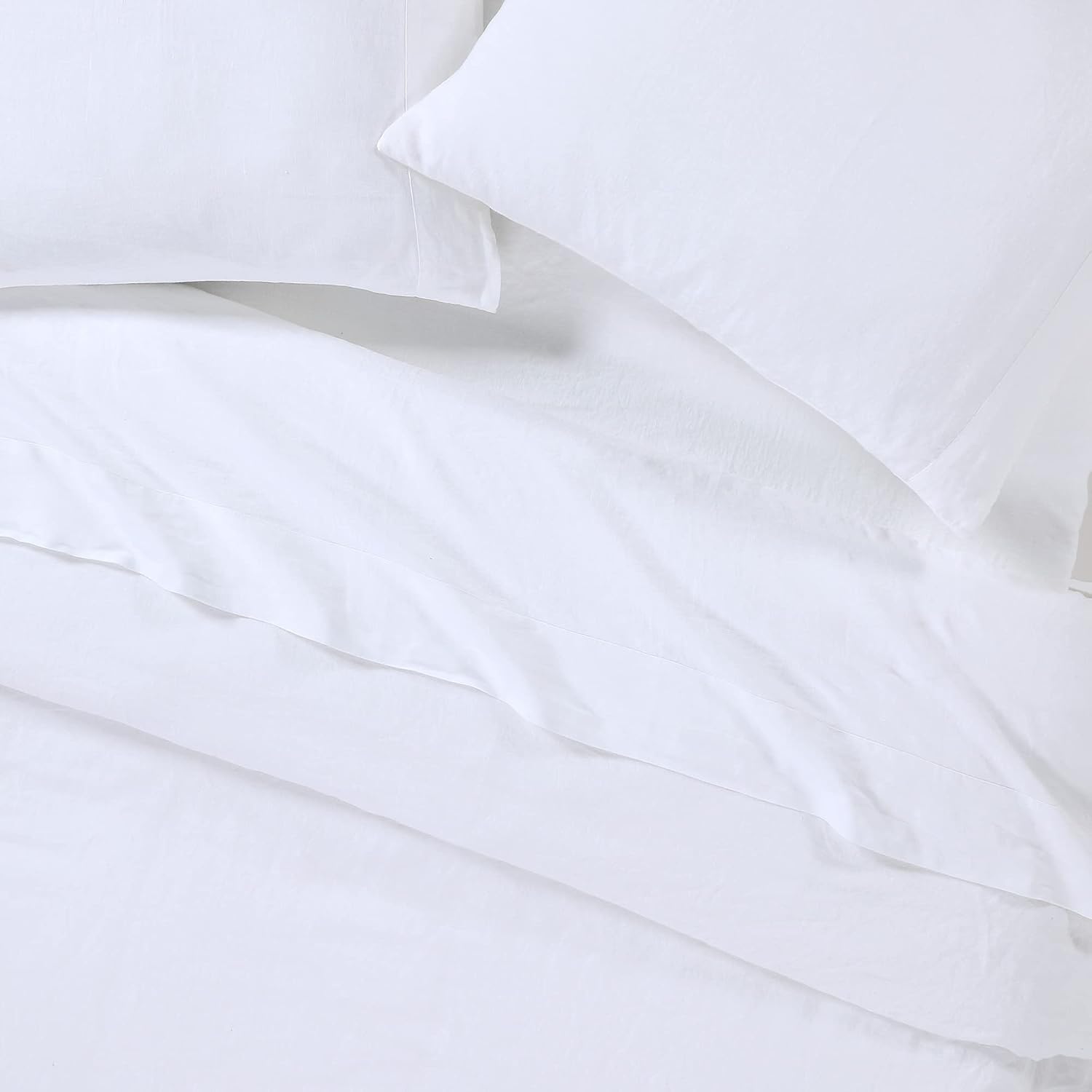 Sijo Stone Washed Organic French Linen Bed Sheet Set, GOTS Certified Organic, Best Cooling Linen Sheet Award by Sleep Foundation, 1 Flat Sheet Only (Snow, King/Cal King)