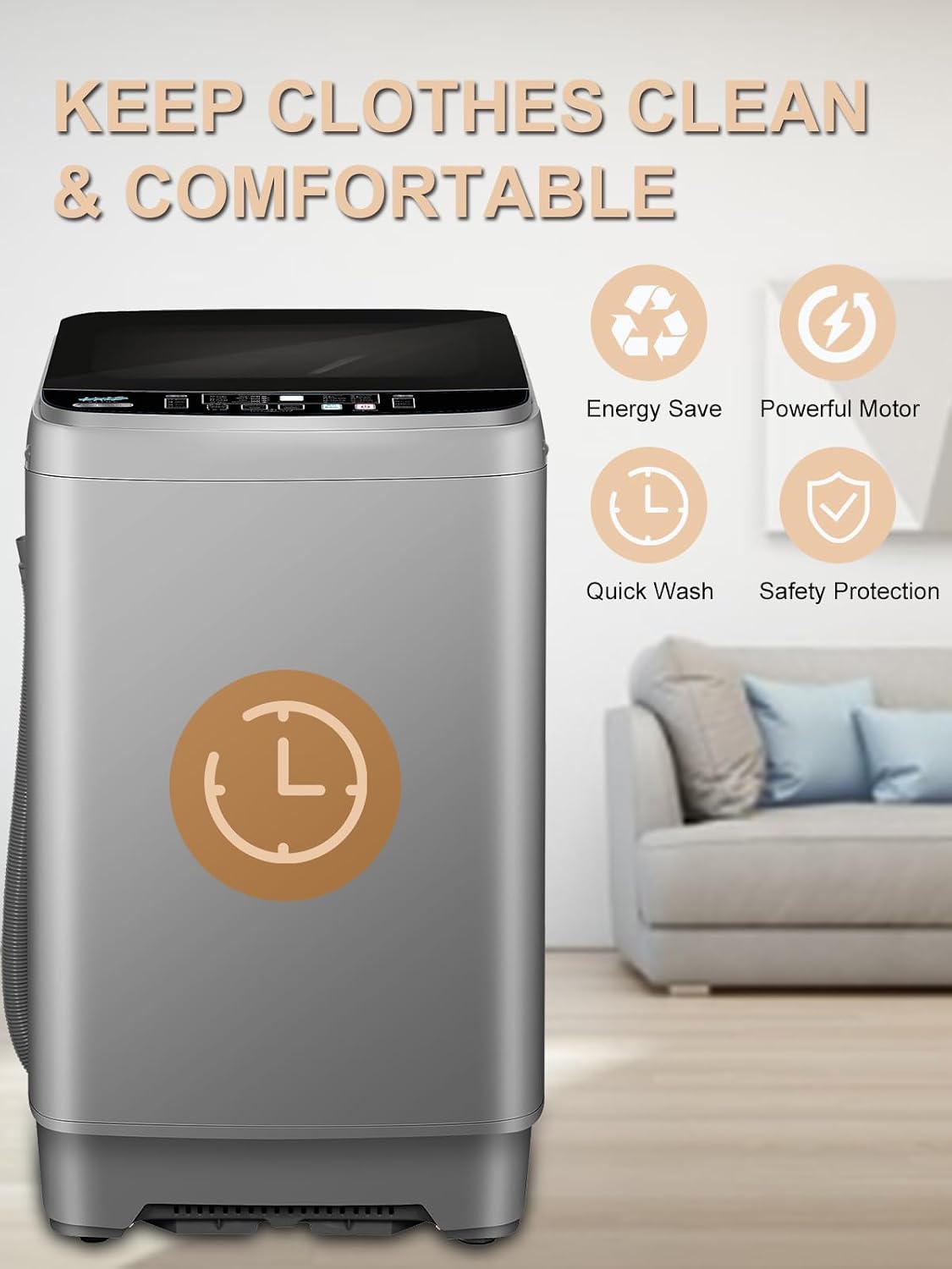 Washer Grey 25lbs Compact Portable Top Load Washing Machine with LED Display, 10 Programs, 8 Water Levels, Ideal for Dorms, Apartments, RV, Grey