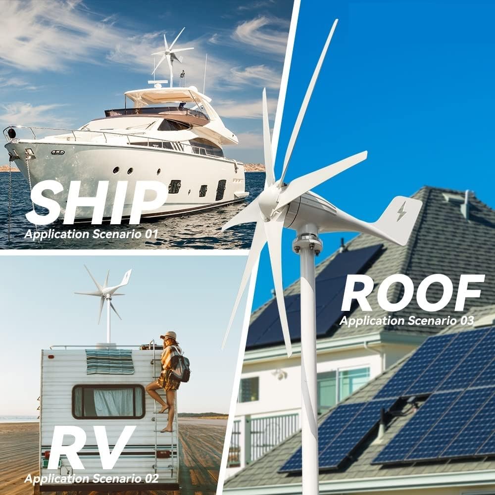 Wind Turbine Generator Kit, Windmills Wind Turbine Generator Kit 2000W 3000W 12V 24V 48V With Mppt Charge Controller 3 5 6 Blades Home Use for Hybrid Solar Wind System(Wind turbine Only,12V_3000W)