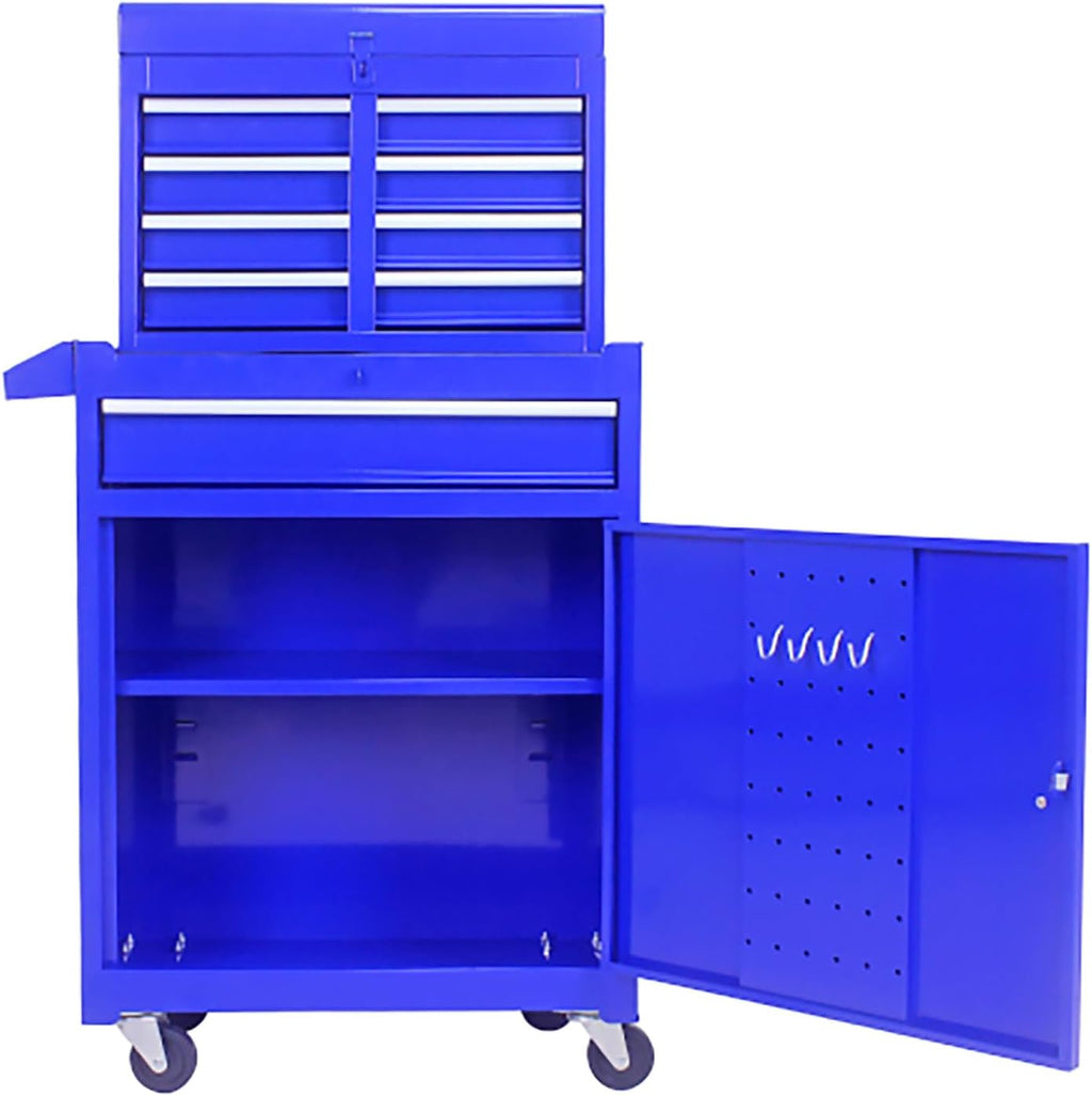BouPower Rolling Tool Box with 5 Drawers, Utility Cart On Wheels, 230 Lbs Capacity Tool Chest with Detachable Top Tool Box, Convenient for Tool Organizers and Storage(Blue)