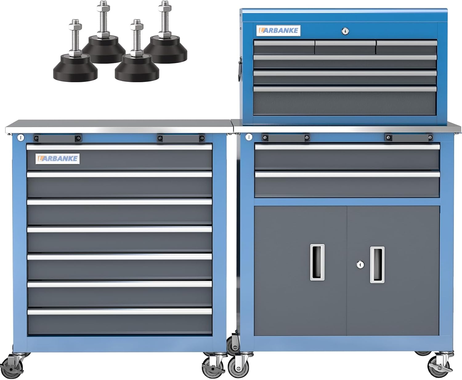 Rolling Tool Chest with Connection Buckle,7-Drawer Tool Chest and 8-Drawer Tool Box with Metal Stainless Tabletop,Locking System Storage Tool Cabinet with 360° Brake Swivel Wheels and Foot Pad