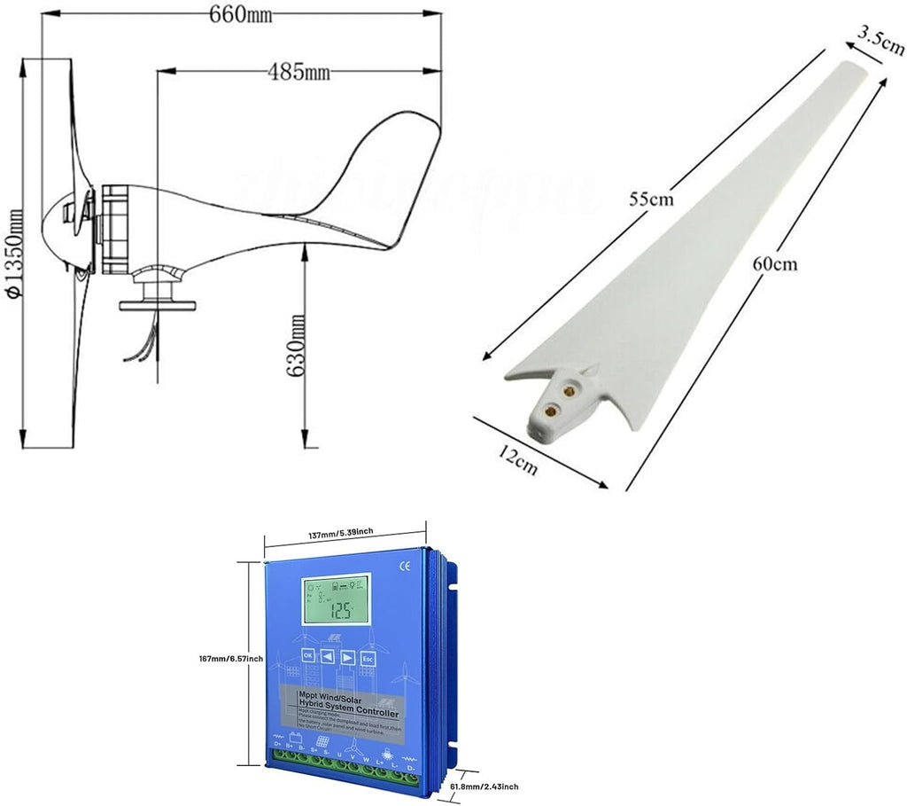 3000W Wind Turbine Generator with MPPT Controller - 12V/24V/48V Solar-Ready Permanent Magnet Windmill Power Supply Kit for Home Use & Street Lighting