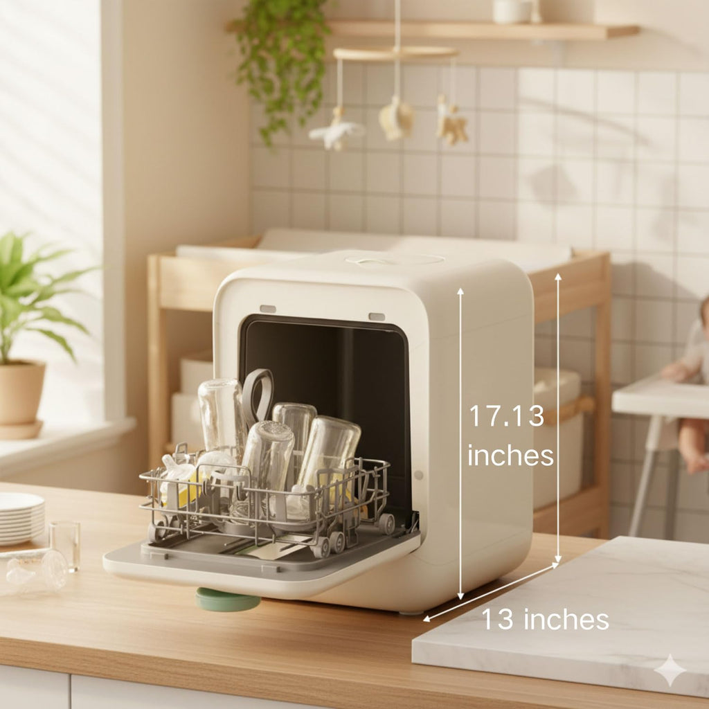 ICUIRE Baby Bottle Washer and Sterilizer and Dryer, 131-167°F High Temperature Sterilize for Baby Stuff, 3.2L Water Tank to Clean Bottles, Pump Part &Pacifiers&Bowl, Newborn Parents One-Hand Operation