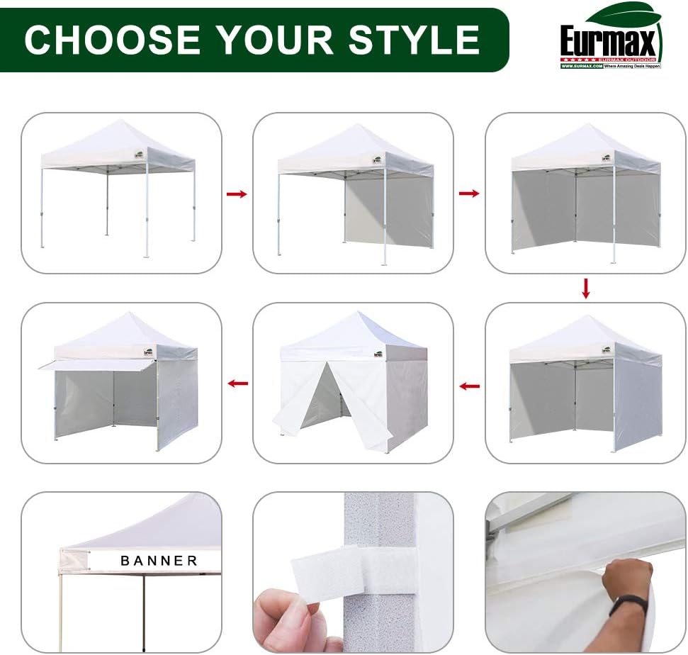 Eurmax USA 10x10 Pop Up Canopy,Commercial Tent with Patented No-Tip Rolling Bag,24sqft Extension Awning & 4 Zippered Removable Walls,UV & Water Resistant,Heavy Duty Instant Shelter Gazebo,White