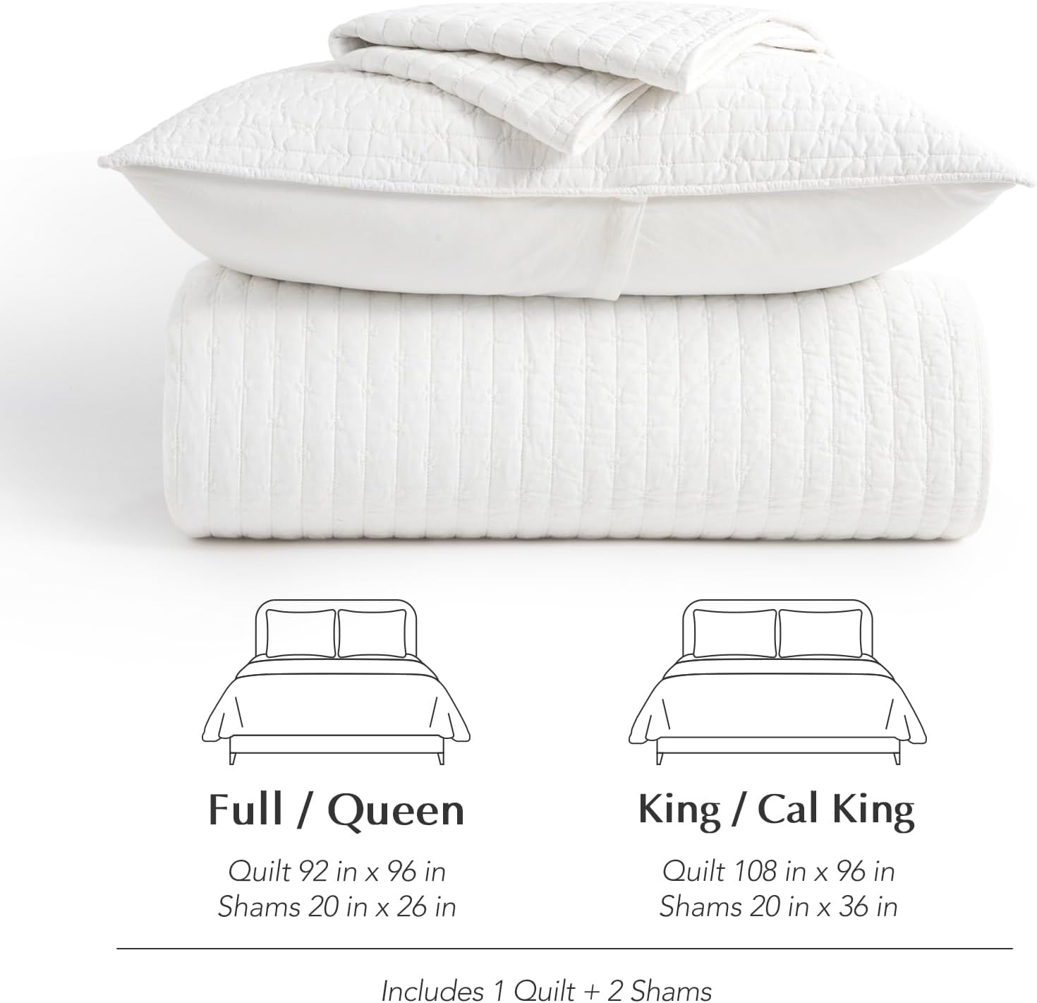 EVERGRACEHOME Cross Stitch Pre-Washed Cotton Quilt Bedding Set King Size, Oversized 3 Pieces Lightweight Bedspread Coverlet for All Season, with 2 Matching Shams, Bright White,108'x96'